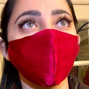 100% Mulberry Silk Red Face Mask filter pocket